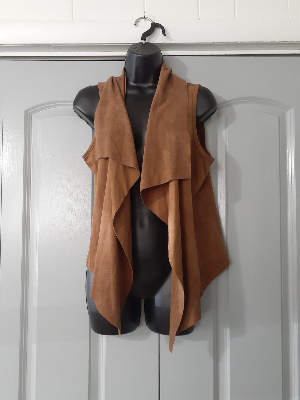 Ruby Rd. Suede-Look Draped Open-Front Vest - Brown